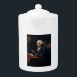 Duim portret, Benjamin Franklin Founding Father Theepot<br><div class="desc">Benjamin Franklin, een Man van vele talenten - Benjamin Franklin, een grondlegger van de Verenigde Staten, was een man van buitengewoon intellect en verschillende talenten. Geboren in Boston, Massachusetts, in 1706, vestigde hij zich al snel als een polymath, uitblinkend op gebieden zo gevarieerd als wetenschap, politiek en filosofie. - Franklin's...</div>