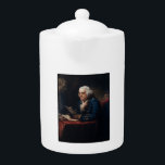 Duim portret, Benjamin Franklin Founding Father Theepot<br><div class="desc">Benjamin Franklin, een Man van vele talenten - Benjamin Franklin, een grondlegger van de Verenigde Staten, was een man van buitengewoon intellect en verschillende talenten. Geboren in Boston, Massachusetts, in 1706, vestigde hij zich al snel als een polymath, uitblinkend op gebieden zo gevarieerd als wetenschap, politiek en filosofie. - Franklin's...</div>