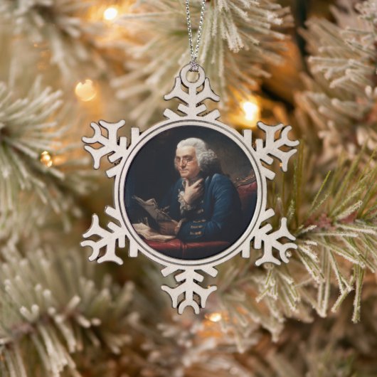 Duim portret, Benjamin Franklin Founding Father Tin Sneeuwvlok Ornament (Boom)