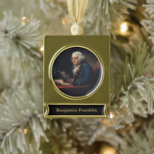Duim Portret, Benjamin Franklin Founding Father Verguld Banner Ornament