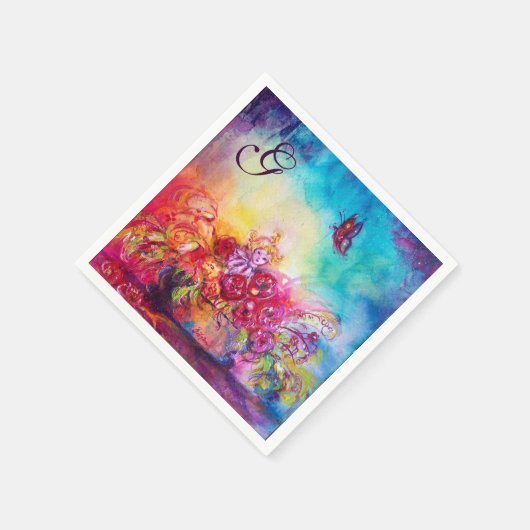 DUIMBELINA, BLOEMMAND EN VLINDERMONOGRAM SERVETTEN (Hoek)