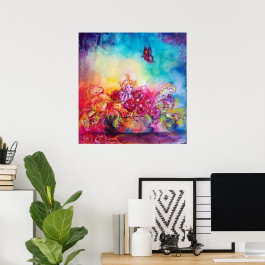 DUIMELIJNTJE,BLOEMENMAND EN VLINDER POSTER (Thuiskantoor)