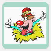Duimen omhoog, leuke clown, vierkante sticker (Voorkant)