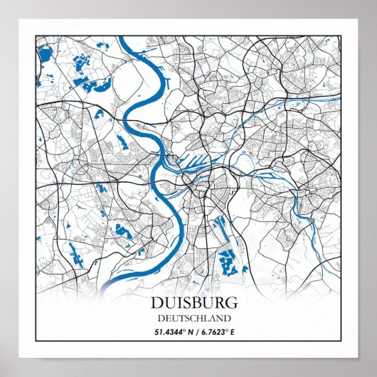 Duisburg Deutschland City Map Eenvoudig reizen Poster (Voorkant)