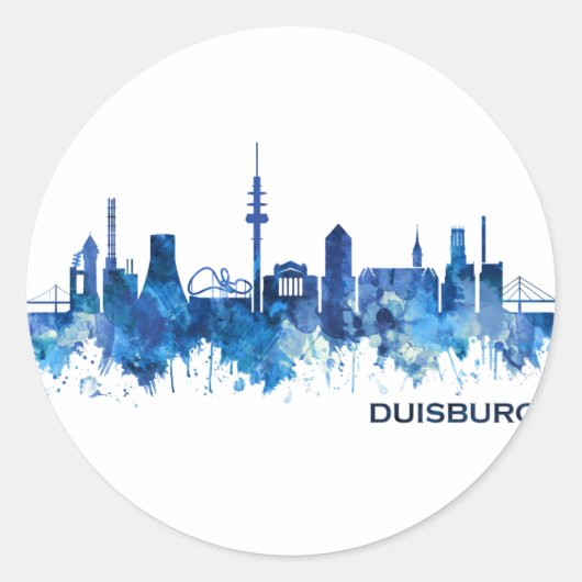 Duisburg Duitsland Skyline Blue Ronde Sticker (Voorkant)