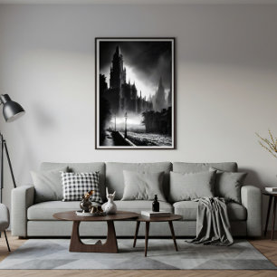 Duistere kathedraal: mysteries in de mist canvas afdruk