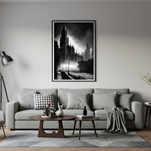 Duistere kathedraal: mysteries in de mist canvas afdruk