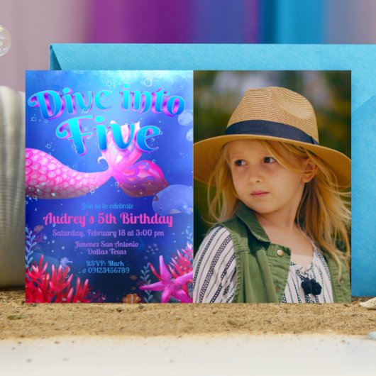 Duit in Vijf - Zeemeermin met foto Landschap Kaart