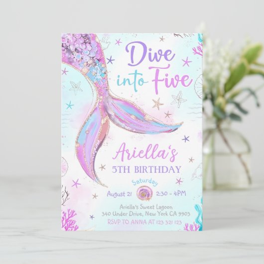 Duit in Vijf Zeemeermin Paars Turkoois 5e Zeemeerm Kaart (Staand voorkant)