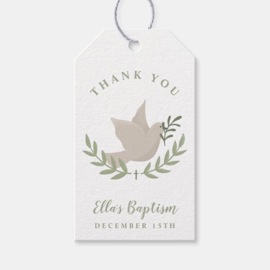 Duit met tak Unisex Doop Bedankt Cadeaulabel (Voorkant)