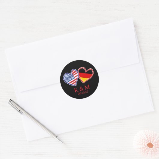 Duits-Amerikaanse bruiloft Ronde Sticker (Envelop)
