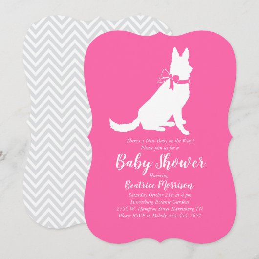 Duits Baby shower Shepherd Dog Frans roze meisje Kaart (Voorkant / Achterkant)