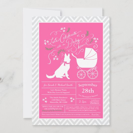 Duits Baby shower Shepherd Dog Frans roze meisje Kaart (Voorkant)