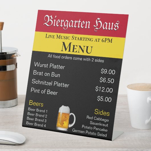 Duits Biergarten Oktoberfest Menu Reclamebord Met Voetstuk (Insitu)