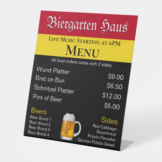 Duits Biergarten Oktoberfest Menu Reclamebord Met Voetstuk (Voorkant)