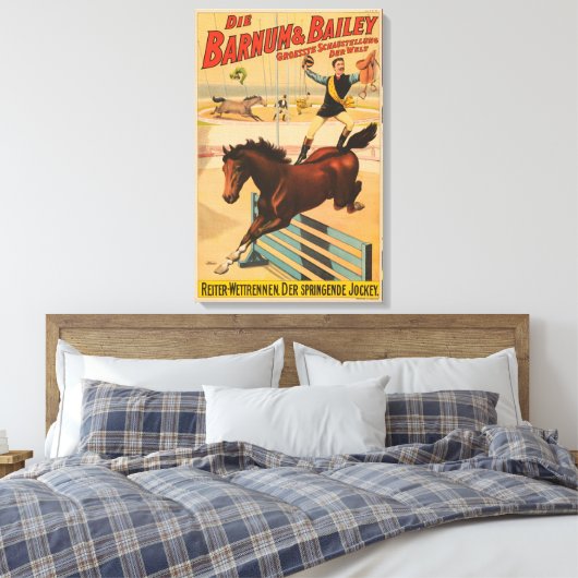 Duits circus Poster van een Man staande op paard Canvas Afdruk (Insitu (Slaapkamer))