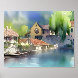 Duits dorpswaterverf poster