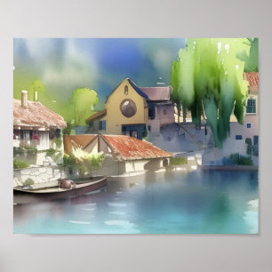 Duits dorpswaterverf poster