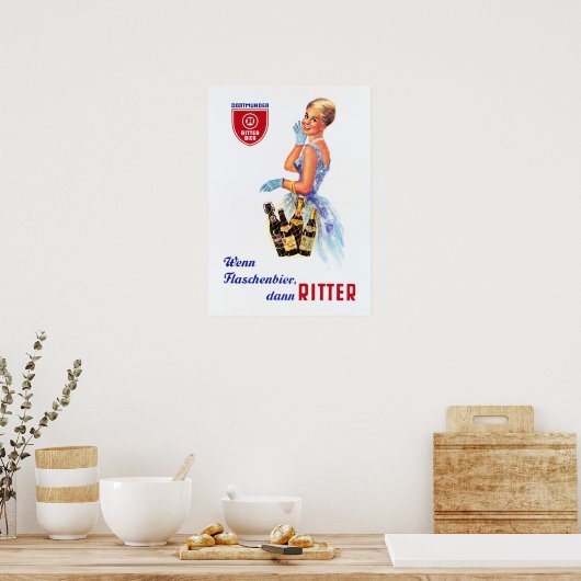 Duits Dortmunder RITTER BIER Retro Beer Advert Poster (Keuken)
