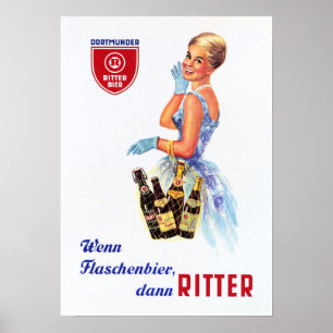 Duits Dortmunder RITTER BIER Retro Beer Advert Poster