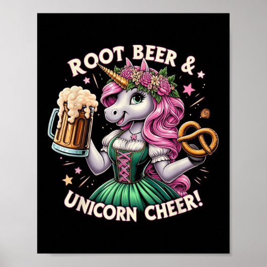 Duits Drinken Eenhoorn Bier Pretzel Grappig Feest Poster (Voorkant)