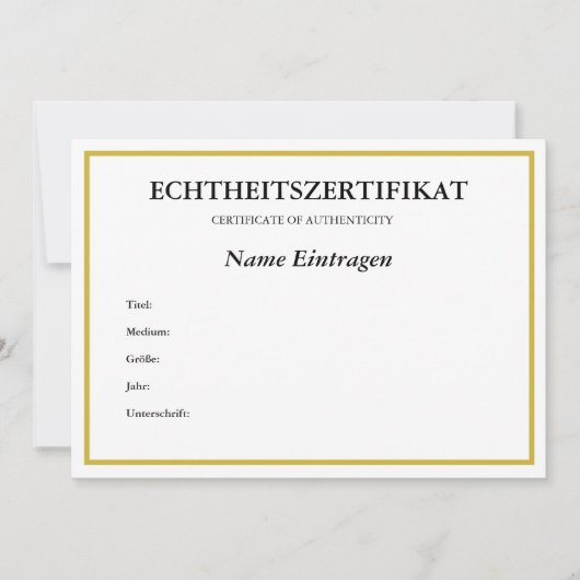 Duits ECHTHEITSZERTIFIKAT-echtheidscertificaat Feestdagenkaart (Voorkant)
