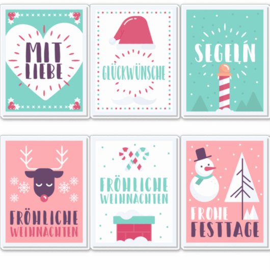 Duits Fröhliche Weihnachten Kerstkaartpakket Sticker (Voorkant)