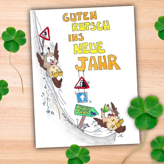 Duits Gelukkig Nieuwjaar GUTEN RUTSCH briefkaart