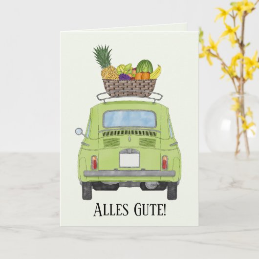 Duits Geniet van goed groene Retro Fiat 500 Kaart (Gele Bloem)
