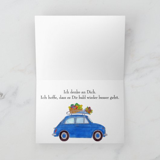 Duits Get well Blue Retro Fiat 500 Kaart (Binnen)