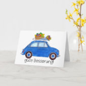 Duits Get well Blue Retro Fiat 500 Kaart (Gele Bloem)
