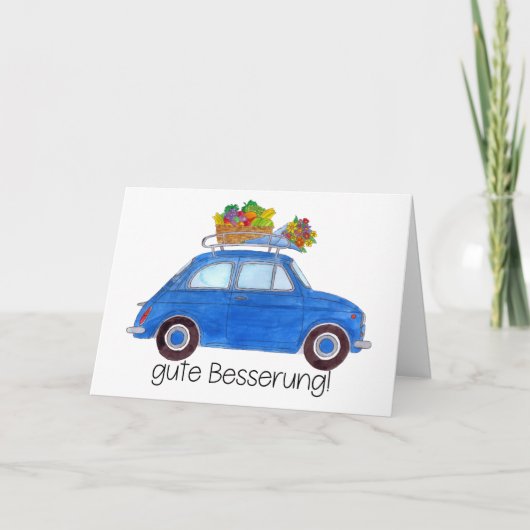 Duits Get well Blue Retro Fiat 500 Kaart (Voorkant)