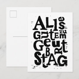 Duits "Happy Birthday" Lino Print Briefkaart