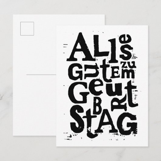 Duits "Happy Birthday" Lino Print Briefkaart (Voorkant / Achterkant)