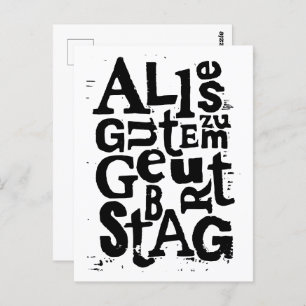 Duits "Happy Birthday" Lino Print Briefkaart