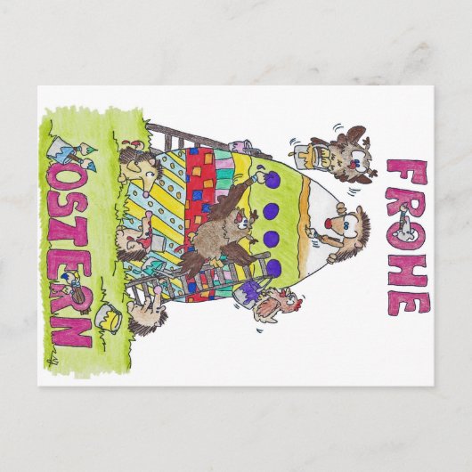 Duits Happy Easter Cartoon briefkaart (Voorkant)