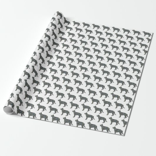 Duits Herder Hond Silhouet Y & B Grid Wit Gift Cadeaupapier (Uitgerold)