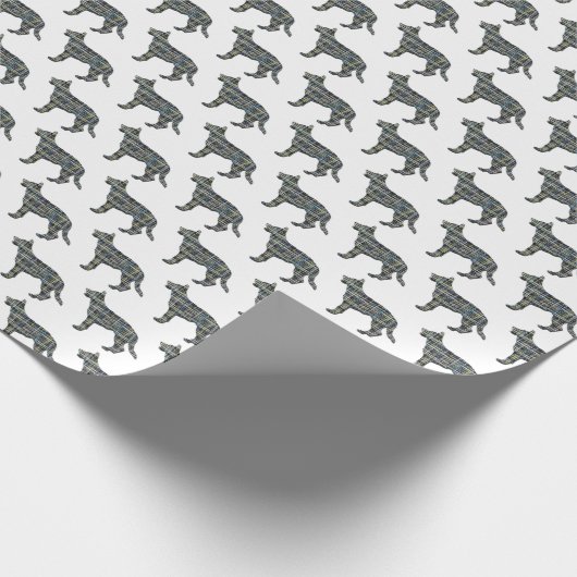 Duits Herder Hond Silhouet Y & B Grid Wit Gift Cadeaupapier (Hoek)