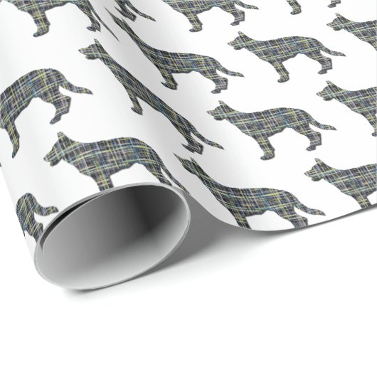 Duits Herder Hond Silhouet Y & B Grid Wit Gift Cadeaupapier (Rol Hoek)