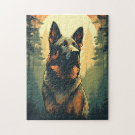 Duits-Herder in het bos tijdens zonsondergang Legpuzzel