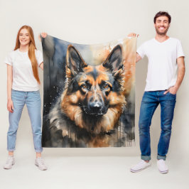 Duits herder inkt portret fleece deken