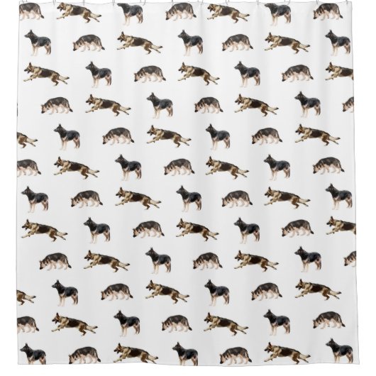 Duits herderpatroon (wit) douchegordijn (Voorkant)