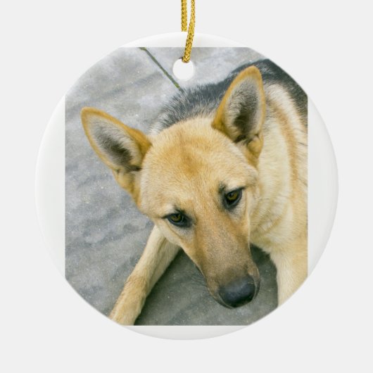 duits-herderzwart en crème keramisch ornament (Voorkant)