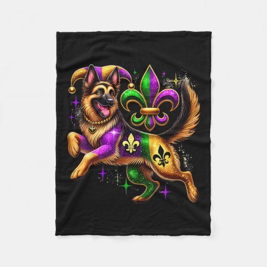 Duits Hondenliefhebber Shepherd Cute Mardi Gras Ca Fleece Deken (Voorkant)