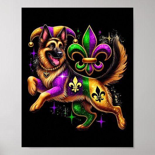 Duits Hondenliefhebber Shepherd Cute Mardi Gras Ca Poster (Voorkant)