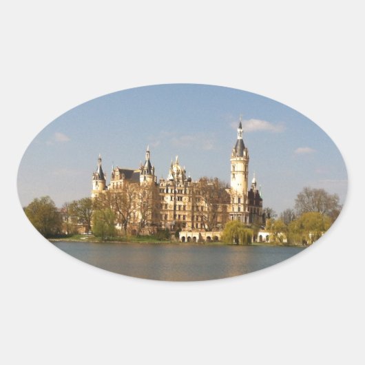 Duits Kasteel Schwerin - Schloss - Märchenschloss Ovale Sticker (Voorkant)