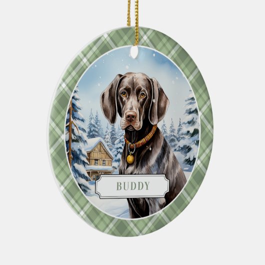 Duits kortharig pointer keramische cirkel Ornament (Rechts)