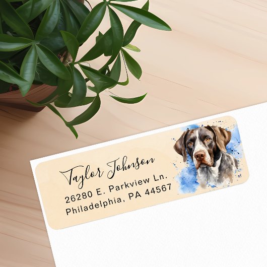 Duits kortharig pointer retouradreslabel etiket