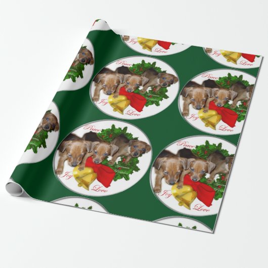 Duits Pinscher-kerstfeest Cadeaupapier (Uitgerold)