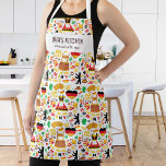 Duits restaurant Chef Oma's Kitchen Schort<br><div class="desc">Fun apron met een patroon van Duitse pictogrammen en eten en twee regels aangepaste tekst. Voeg de naam van een chef-kok, de naam van uw Oma, een bakkerij, de naam van een restaurant, café of winkel toe of verwijder de tekst en de rechthoek en gebruik gewoon het patroon. Ideaal voor...</div>